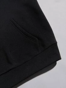 SHEIN EZwear Two Tone Letter Graphic Kangaroo Pocket Drawstring Hoodie - Black - View 3
