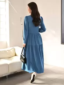 Modelyn 素色前紐扣襯衫連衣裙 - 藍色 - 查看 2