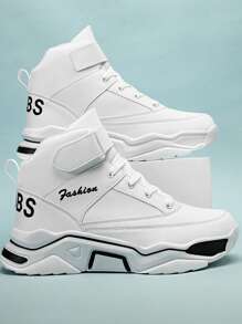 男士白色字母刺绣系带厚底运动鞋 男士街头服饰