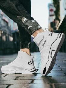 男士白色字母刺绣系带厚底运动鞋 男士街头服饰