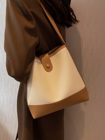 雙色按扣水桶包