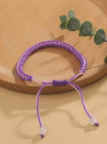 1入組休閒雙色珠子裝飾編織細繩手鏈適合女士日常裝飾 - 紫色 - 查看 2