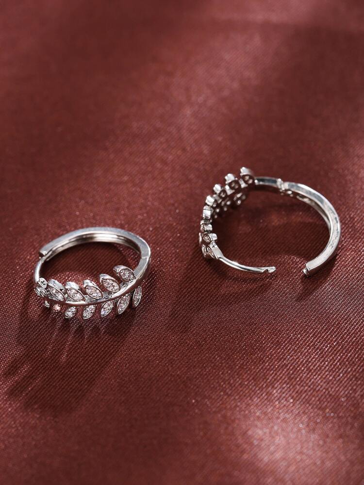 Cubic Zirconia Leaf Decor Hoop Earrings