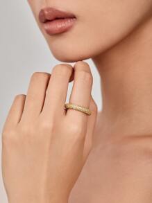 PREMIUM Cubic Zirconia Decor Cuff Ring - Yellow Gold - View 1