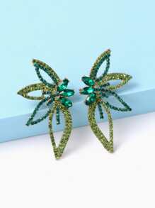 juran 水钻花朵装饰耳钉 情人节款 - 綠色 - 查看 1