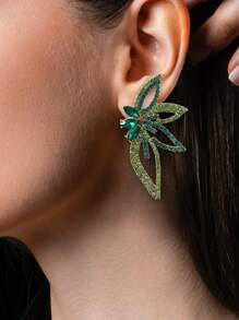 juran 水钻花朵装饰耳钉 情人节款 - 綠色 - 查看 5