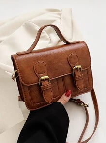 迷你搭扣裝飾翻蓋方包 - 摩卡棕 - 查看 1