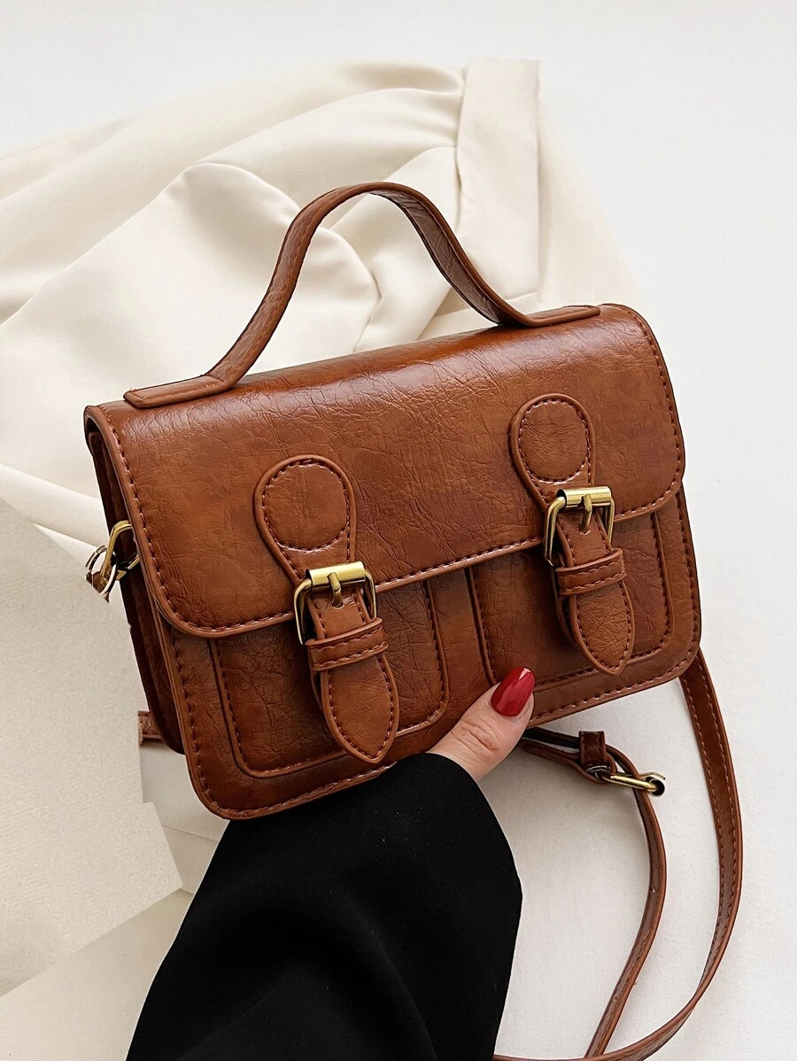 迷你搭扣裝飾翻蓋方包 - 摩卡棕 - 查看 1