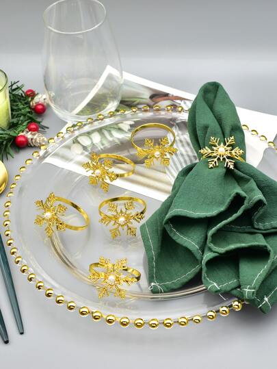 6pcs Christmas Snowflake Napkin Rings, Tabletop Decor