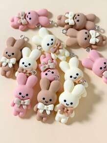12 件裝隨機顏色卡通塑膠兔子 DIY 吊墜 - 彩色 - 查看 2