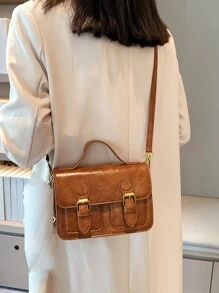 迷你搭扣裝飾翻蓋方包 - 摩卡棕 - 查看 2