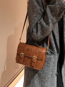 迷你搭扣裝飾翻蓋方包 - 摩卡棕 - 查看 3
