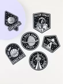 6pcs Planet & Astronaut Planet Rocket Space Station UFO Series Pattern Iron-on Patches DIY Gift - Multicolor - View 1