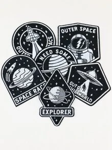 6pcs Planet & Astronaut Planet Rocket Space Station UFO Series Pattern Iron-on Patches DIY Gift - Multicolor - View 2