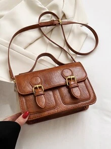 迷你搭扣裝飾翻蓋方包 - 摩卡棕 - 查看 5