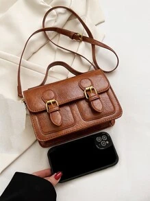 迷你搭扣裝飾翻蓋方包 - 摩卡棕 - 查看 7