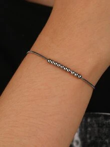 1pc Stainless Steel Snake Beaded Stretch Bracelet With 14k Gold Plating, Suitable For Gift And Personal Use - Silver - View 2