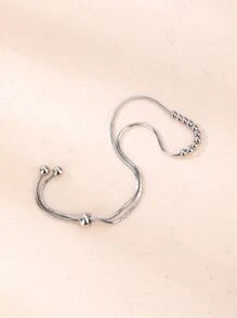 1pc Stainless Steel Snake Beaded Stretch Bracelet With 14k Gold Plating, Suitable For Gift And Personal Use - Silver - View 4