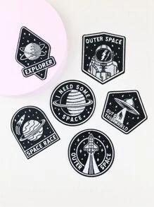 6pcs Planet & Astronaut Planet Rocket Space Station UFO Series Pattern Iron-on Patches DIY Gift - Multicolor - View 5
