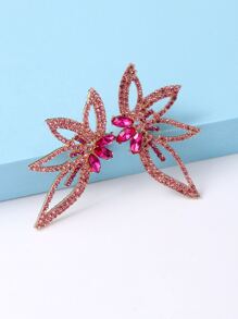 juran Rhinestone Flower Decor Stud Earrings - Hot Pink - View 2