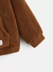 SHEIN EZwear Plus  Pocket Drop Shoulder Teddy Hoodie, For Winter Fall Autumn