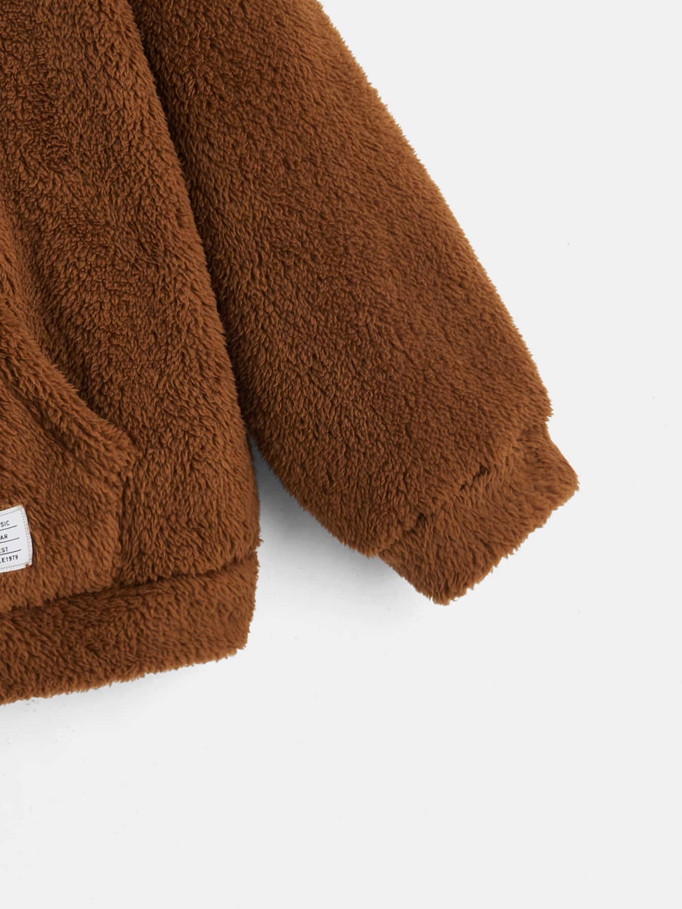 Plus Size Pocket Drop Shoulder Teddy Sweatshirt, For Winter Fall Autumn