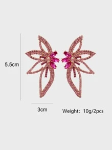 juran Rhinestone Flower Decor Stud Earrings - Hot Pink - View 4