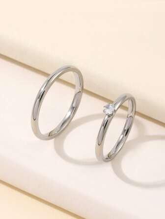 2入組不銹鋼金黃色簡約超精細訂婚情侶戒指，適合女性日常裝飾或求婚使用