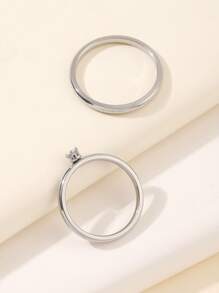 Bộ 2 nhẫn đính hôn đôi bằng thép không gỉ, thiết kế tối giản, tinh tế, phù hợp cho nữ giới đeo hàng ngày hoặc cầu hôn. - Bạc - Xem 2