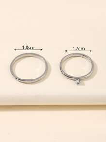 Bộ 2 nhẫn đính hôn đôi bằng thép không gỉ, thiết kế tối giản, tinh tế, phù hợp cho nữ giới đeo hàng ngày hoặc cầu hôn. - Bạc - Xem 3