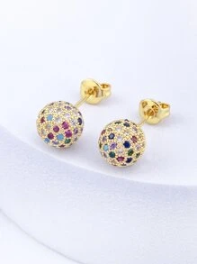 1pair Multicolor Copper Material 18k Gold Plated Stud Earrings, Romantic Gift For Women - Yellow Gold - View 1