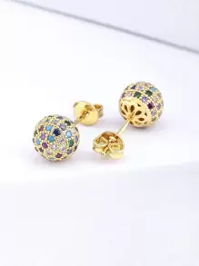 1pair Multicolor Copper Material 18k Gold Plated Stud Earrings, Romantic Gift For Women - Yellow Gold - View 3
