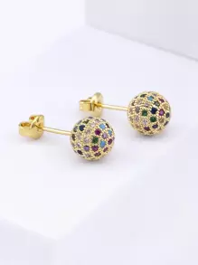 1pair Multicolor Copper Material 18k Gold Plated Stud Earrings, Romantic Gift For Women - Yellow Gold - View 4