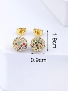 1pair Multicolor Copper Material 18k Gold Plated Stud Earrings, Romantic Gift For Women - Yellow Gold - View 5