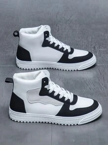 Men's Fashion Casual Sport Skate Shoes Athletic Trainers Breathable High-Top Chunky Sneakers - Black and White - View 1