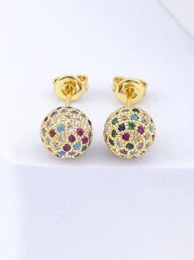 1pair Multicolor Copper Material 18k Gold Plated Stud Earrings, Romantic Gift For Women - Yellow Gold - View 6