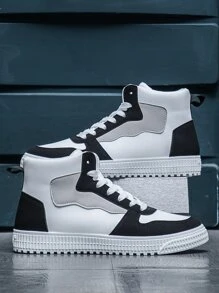 Men's Fashion Casual Sport Skate Shoes Athletic Trainers Breathable High-Top Chunky Sneakers - Black and White - View 3