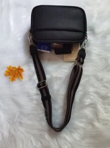女士 PU 皮革拉链钱包 - 方形斜挎包，荔枝纹荔枝压花方形包，母亲节礼物送给妈妈 - 黑色 - 查看 3