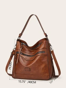 防水、輕盈、商務休閒、大容量貼花裝飾大容量 Hobo 包復古適合青少年女大學生、菜鳥和白領，非常適合辦公室、大學、工作、商務、通勤 - 棕色 - 查看 4