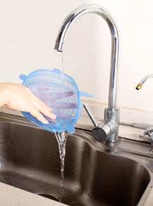 6pcs Clear Silicone Kitchen Food Fresh-keeping Cover - Blue - View 5