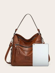 防水、輕盈、商務休閒、大容量貼花裝飾大容量 Hobo 包復古適合青少年女大學生、菜鳥和白領，非常適合辦公室、大學、工作、商務、通勤 - 棕色 - 查看 5