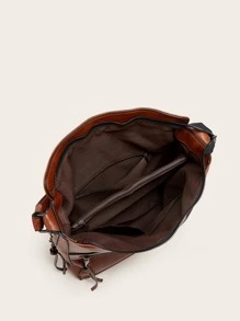 防水、輕盈、商務休閒、大容量貼花裝飾大容量 Hobo 包復古適合青少年女大學生、菜鳥和白領，非常適合辦公室、大學、工作、商務、通勤 - 棕色 - 查看 6