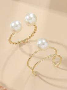 1pc Minimalist Pearl Adjustable Ring Set, Suitable For Women's Daily Wear - Yellow Gold - View 2