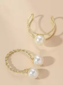 1pc Minimalist Pearl Adjustable Ring Set, Suitable For Women's Daily Wear - Yellow Gold - View 4