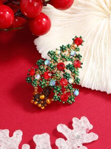 1pc Rhinestone Studded Christmas Tree Brooch, Suitable For Women To Wear On Holidays - Multicolor - View 4
