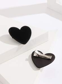 2 件装心形装饰鳄鱼发夹可爱爪夹发夹发夹 - 黑色 - 查看 3