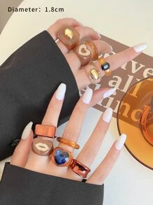 10入組愛心裝飾戒指 - 彩色 - 查看 3