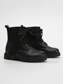 Girls Lace-up Front Sock Boots - Black - View 6