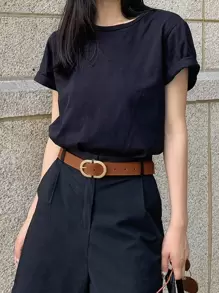 DAZY Stitch Detail Buckle Belt - Camel - View 7