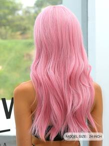 Màu hồng Dài Quăn Tóc giả tổng hợp Tóc mái Đối với phụ nữ Hằng ngày Buổi tiệc Halloween Tóc giả Chống nóng Tóc giả - Hồng - Xem 4